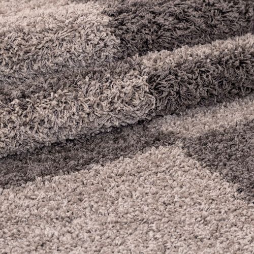 Roma - Tapis Shaggy à Motifs Traits - Taupe Et Beige 140 X 200 Cm