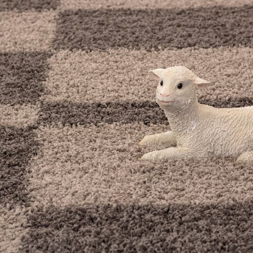 Roma - Tapis Shaggy à Motifs Traits - Taupe Et Beige 140 X 200 Cm
