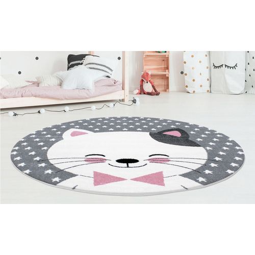 Chaton - Tapis Enfant Rond - Rose 160 X 160 Cm