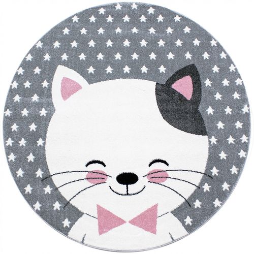 Chaton - Tapis Enfant Rond - Rose 160 X 160 Cm