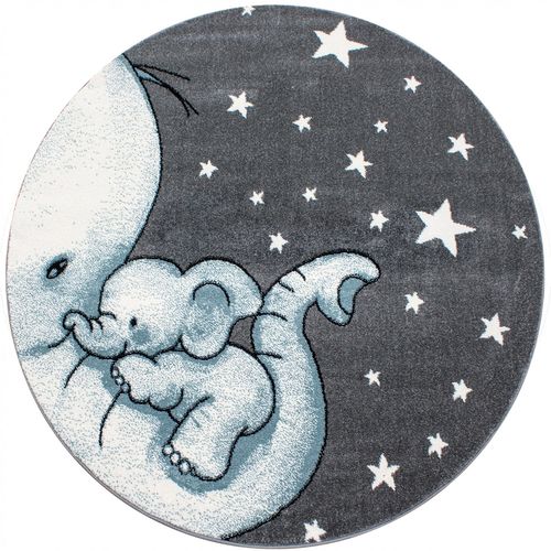 Dumboo - Tapis Enfant Rond - Bleu 120 X 120 Cm