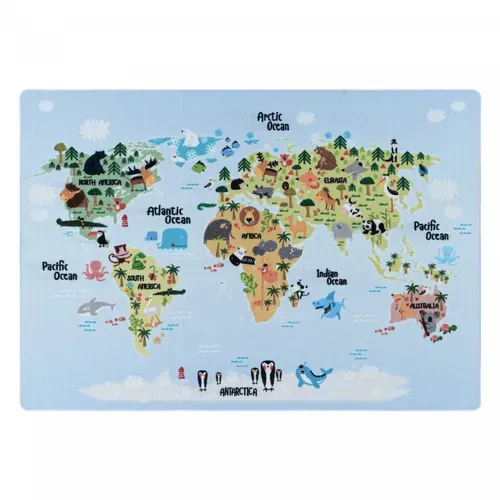 Carte Du Monde - Tapis Enfant Lavable Bleu 160 X 230 Cm