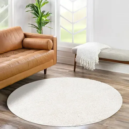 Tapis à Poils Longs Rond Softy Crème 80x80cm