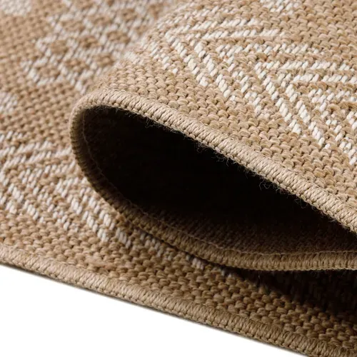 Tapis De Salon Naturel Aspect Jute Motifs Géométrique Beige Et Crème 80x250cm