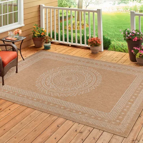 Tapis De Salon Naturel Aspect Jute Motifs Géométrique Beige Et Crème 80x250cm