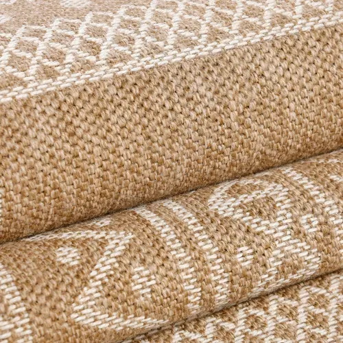 Tapis De Salon Naturel Aspect Jute Motifs Géométrique Beige Et Crème 80x250cm