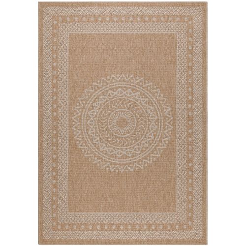 Tapis De Salon Naturel Aspect Jute Motifs Géométrique Beige Et Crème 80x250cm