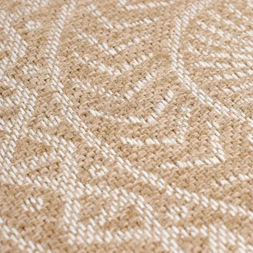 Tapis De Salon Naturel Aspect Jute Motifs Géométrique Beige Et Crème 80x250cm