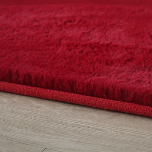 Tapis Rond Fausse Fourrure Toucher Doux Rouge 200x200cm