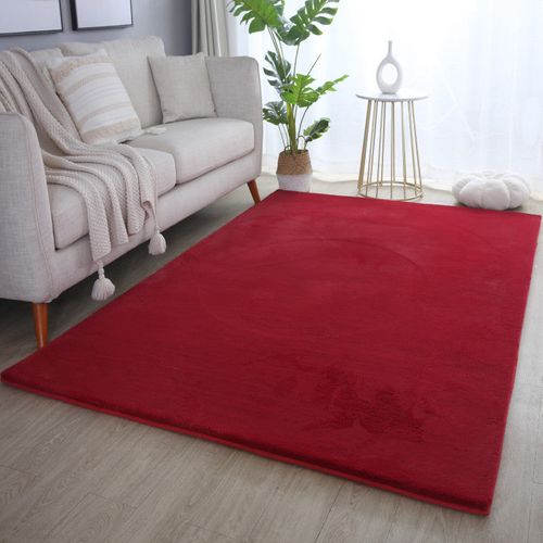 Tapis Fausse Fourrure Toucher Doux Rouge 200x290cm