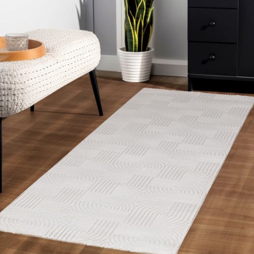 Tapis 70's Laineux à Motif En Relief Crème 140x200cm