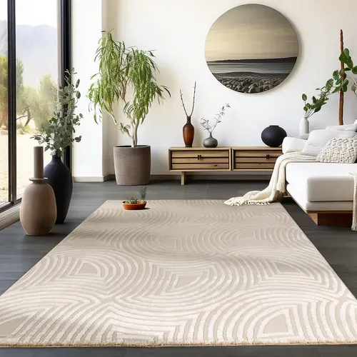 Tapis Meduse Laineux à Motif En Relief Beige 200x290cm