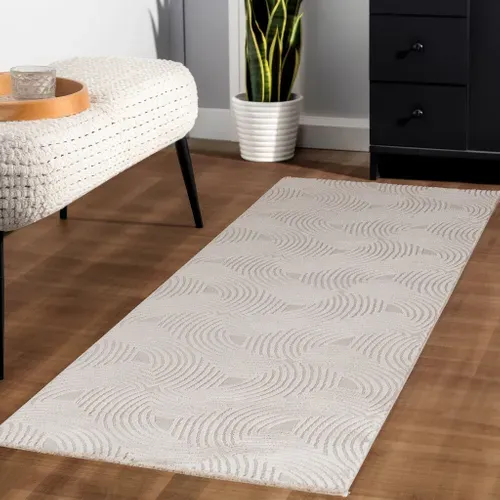 Tapis Meduse Laineux à Motif En Relief Beige 200x290cm