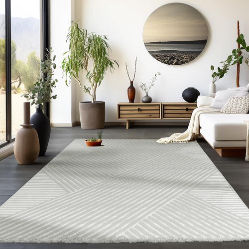 Tapis Noa Laineux à Motif En Relief Gris 280x370cm