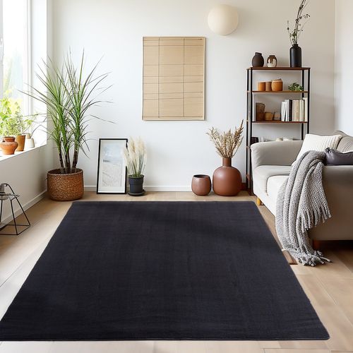 Tapis Lavable En Microfibre Douce - Noir 80x250cm