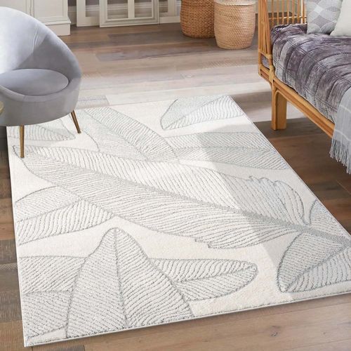 Tapis Leaf à Motifs Feuillage En Relief - Gris 140x200cm