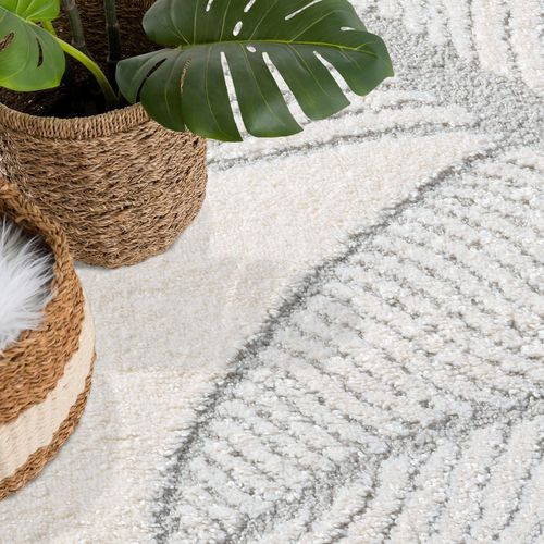Tapis Leaf à Motifs Feuillage En Relief - Gris 140x200cm