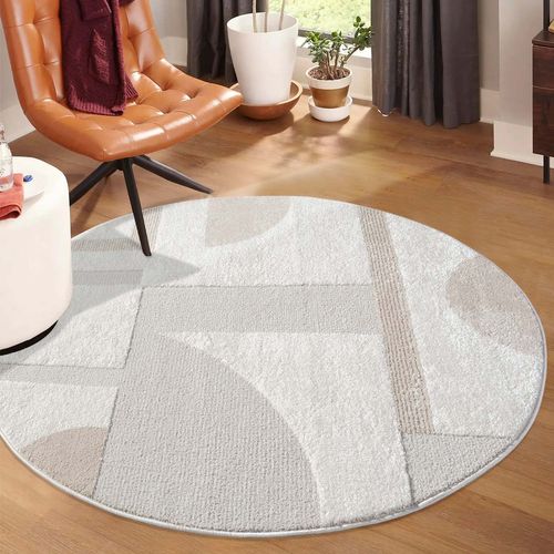 Tapis Japan Rond à Motifs 3d En Relief - Crème 200x200cm