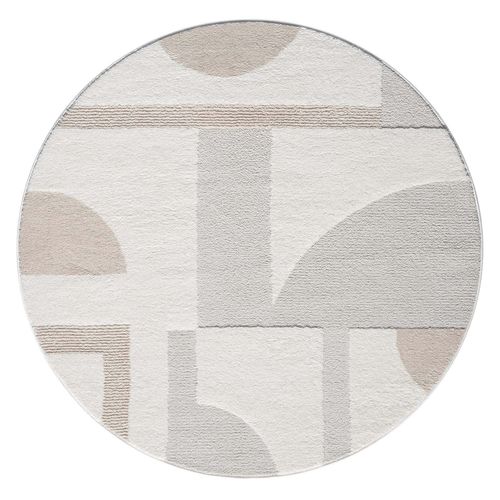 Tapis Japan Rond à Motifs 3d En Relief - Crème 200x200cm