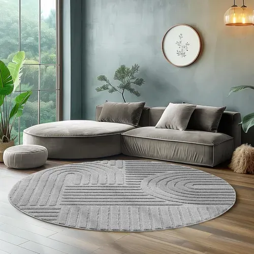 Tapis Rond à Relief Lena Gris 160x160cm