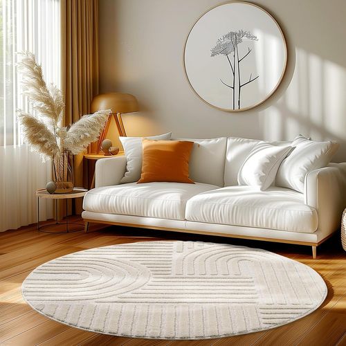 Tapis Rond à Relief Lena Crème 80x80cm