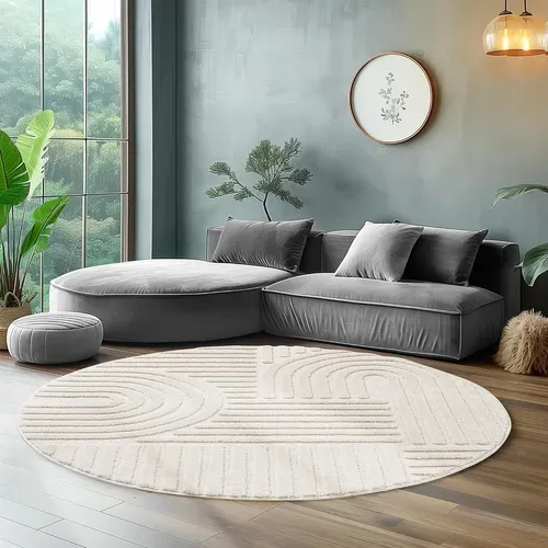 Tapis Rond à Relief Lena Crème 80x80cm