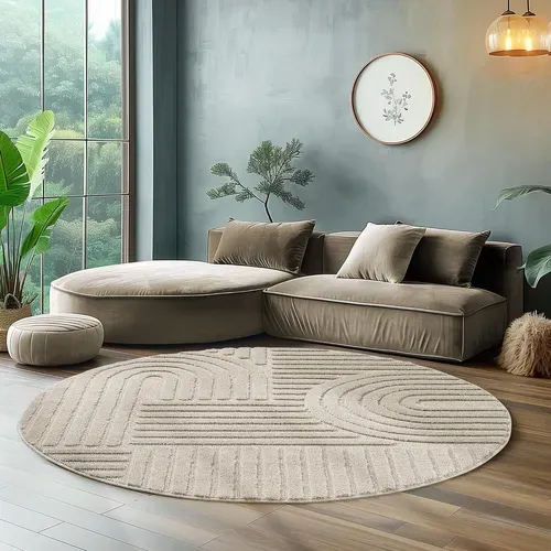 Tapis Rond à Relief Lena Beige 120x120cm