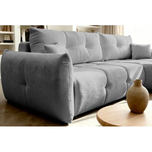 June - Canapé D'angle Convertible Tissu Bouclette 3 Places - Gris Clair