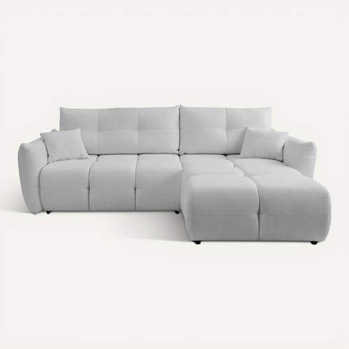 June - Canapé D'angle Convertible Tissu Bouclette 3 Places - Gris Clair
