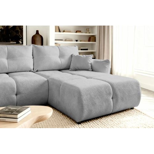 June - Canapé D'angle Convertible Tissu Bouclette 3 Places - Gris Clair