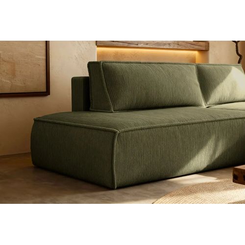 Jade - Canapé D'angle Convertible Velours Côtelé - Vert - Droit