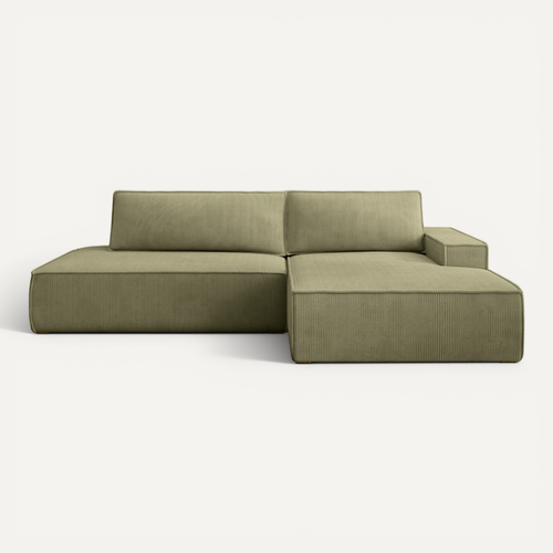 Jade - Canapé D'angle Convertible Velours Côtelé - Vert - Droit
