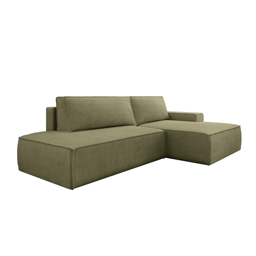 Jade - Canapé D'angle Convertible Velours Côtelé - Vert - Droit