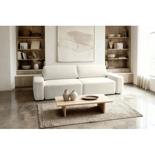 Ivy - Canapé Droit Convertible Coffre Tissu Chiné 3 Places - Beige