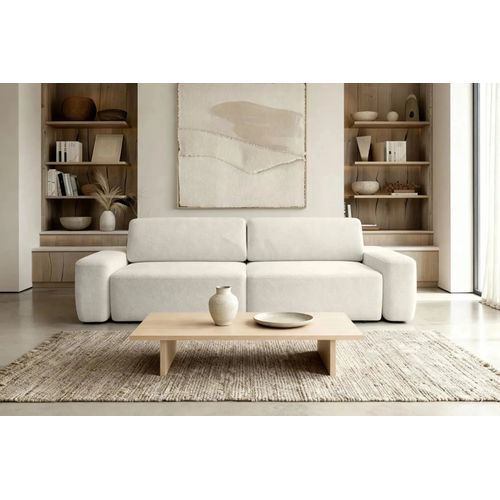 Ivy - Canapé Droit Convertible Coffre Tissu Chiné 3 Places - Beige