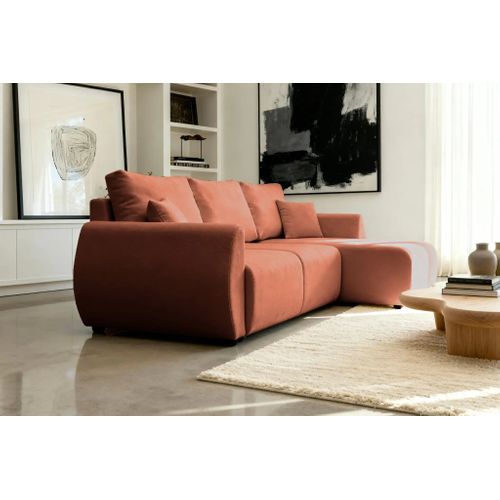 Hera - Canapé D'angle Convertible Tissu Doux 3 Places Terracotta