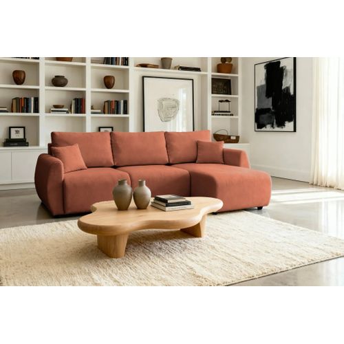 Hera - Canapé D'angle Convertible Tissu Doux 3 Places Terracotta