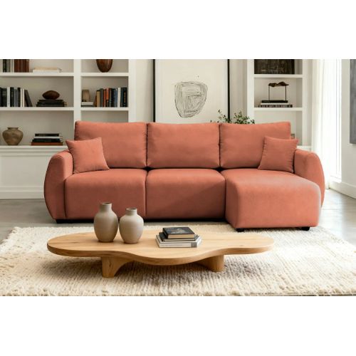 Hera - Canapé D'angle Convertible Tissu Doux 3 Places Terracotta