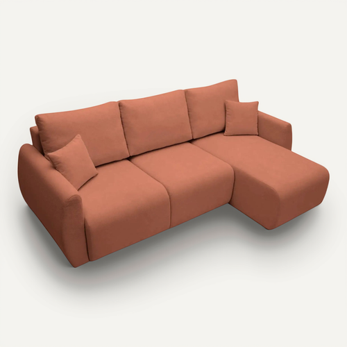 Hera - Canapé D'angle Convertible Tissu Doux 3 Places Terracotta