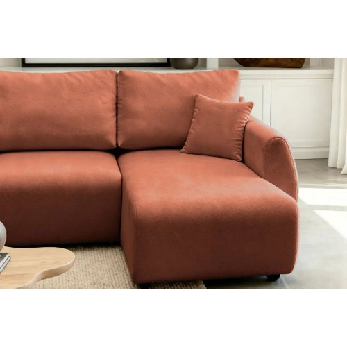 Hera - Canapé D'angle Convertible Tissu Doux 3 Places Terracotta
