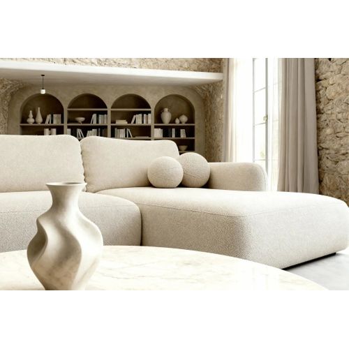 Gigi - Canapé D'angle Convertible Tissu Bouclette 4 Places - Beige - Droit