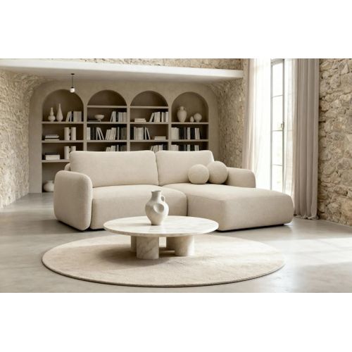 Gigi - Canapé D'angle Convertible Tissu Bouclette 4 Places - Beige - Droit