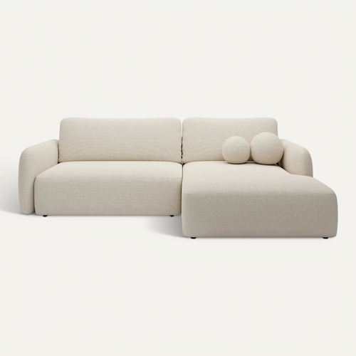 Gigi - Canapé D'angle Convertible Tissu Bouclette 4 Places - Beige - Droit