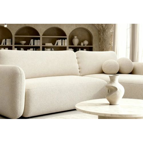 Gigi - Canapé D'angle Convertible Tissu Bouclette 4 Places - Beige - Droit