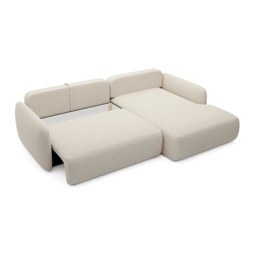 Gigi - Canapé D'angle Convertible Tissu Bouclette 4 Places - Beige - Droit