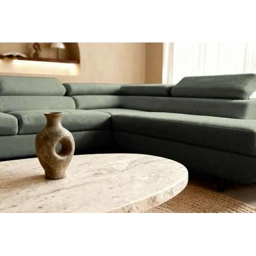 Charlie L - Canapé D'angle Convertible Tissu Lisse 4 Places - Vert - Gauche