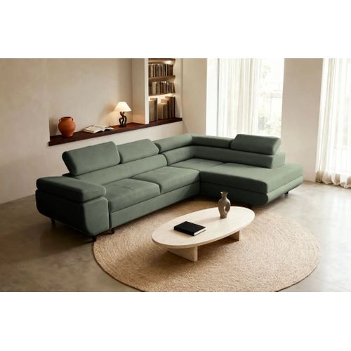 Charlie L - Canapé D'angle Convertible Tissu Lisse 4 Places - Vert - Gauche