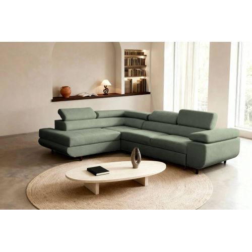 Charlie L - Canapé D'angle Convertible Tissu Lisse 4 Places - Vert - Gauche