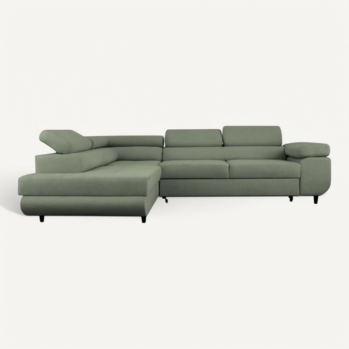 Charlie L - Canapé D'angle Convertible Tissu Lisse 4 Places - Vert - Gauche