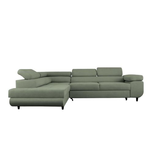 Charlie L - Canapé D'angle Convertible Tissu Lisse 4 Places - Vert - Gauche